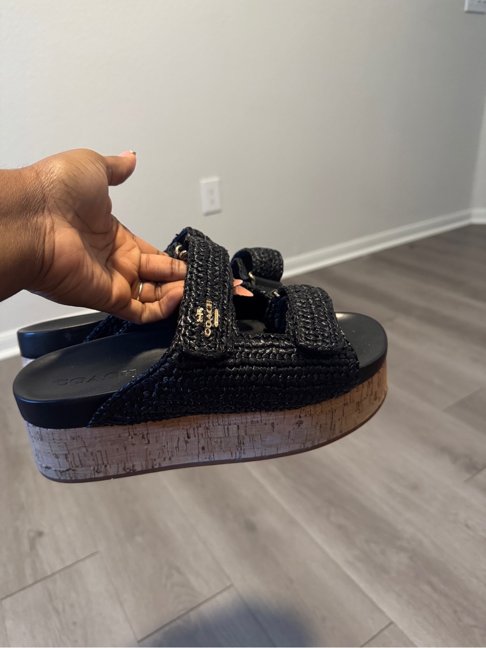 Coach Woven Cork Platform Slide Sandals